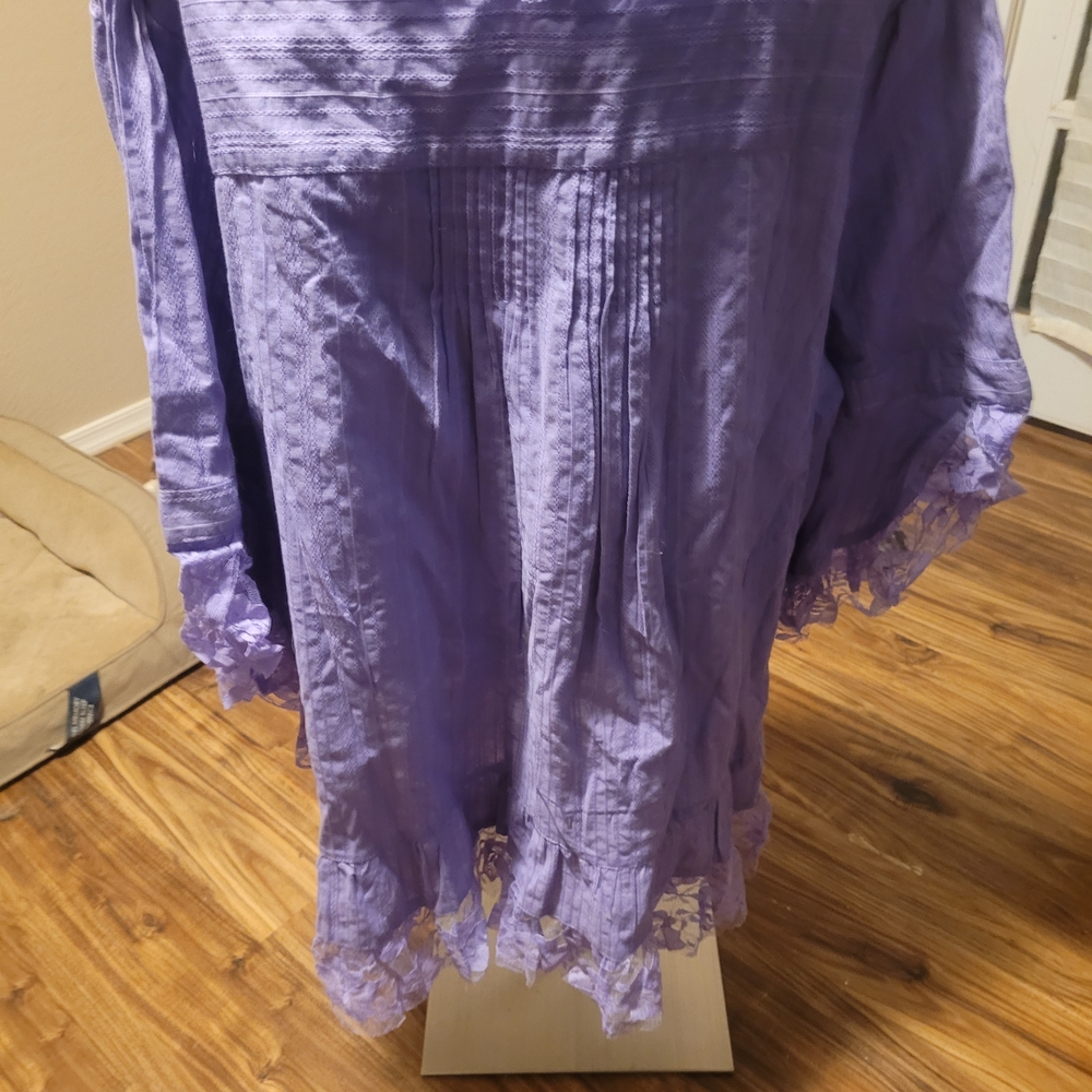 Roaman's Lavender Ruffle Button-Down Top - Picture 3 of 12